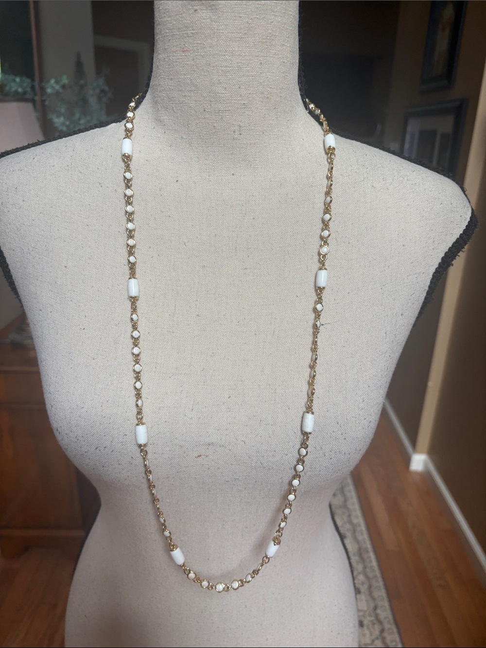 Gold Chain Necklace with White Bead Accents